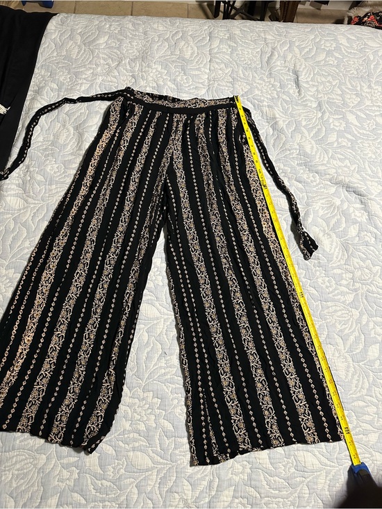 Angie Pants - Angie Black Wide-Leg Tie-Waist Palazzo beach Pants with Beige design